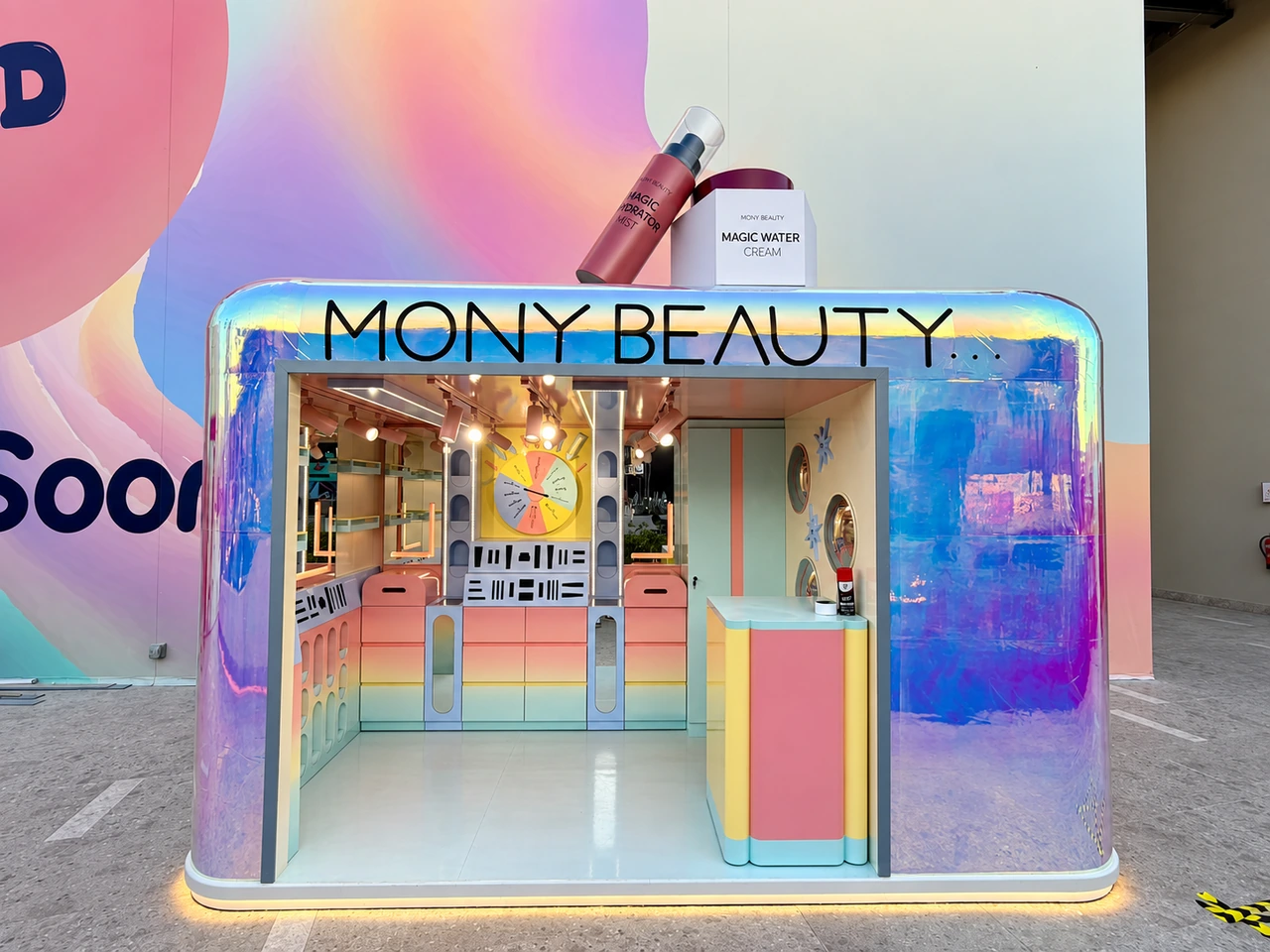 A booth with colour gradients