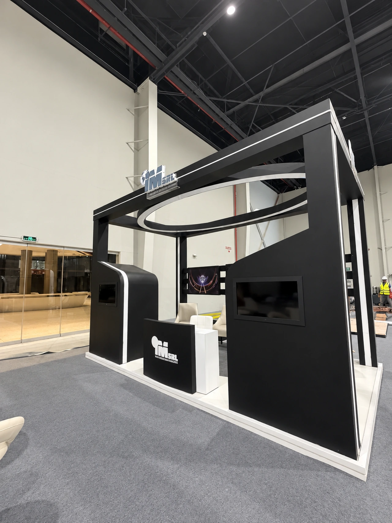A booth with architectural frames